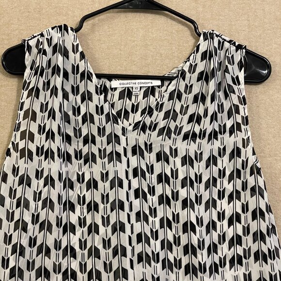 Collective Concepts Blouse Women's XS Black & White Sheer Sleeveless - Picture 2 of 12